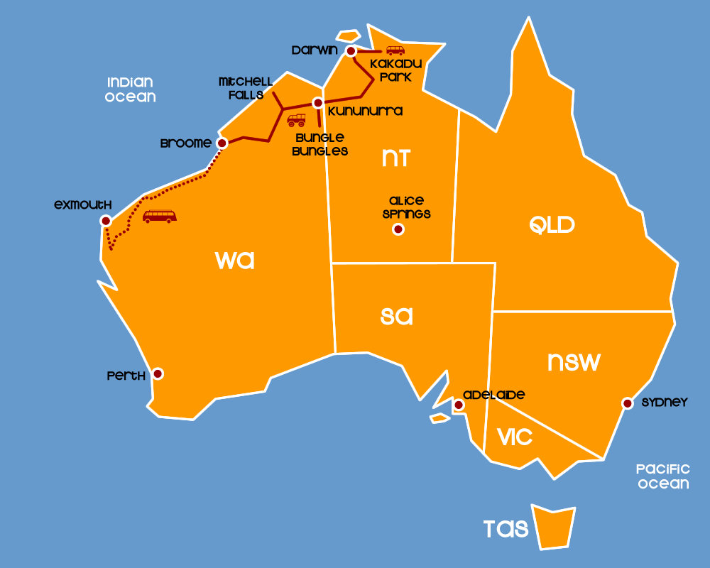 mappa australia itinerario nord ovest