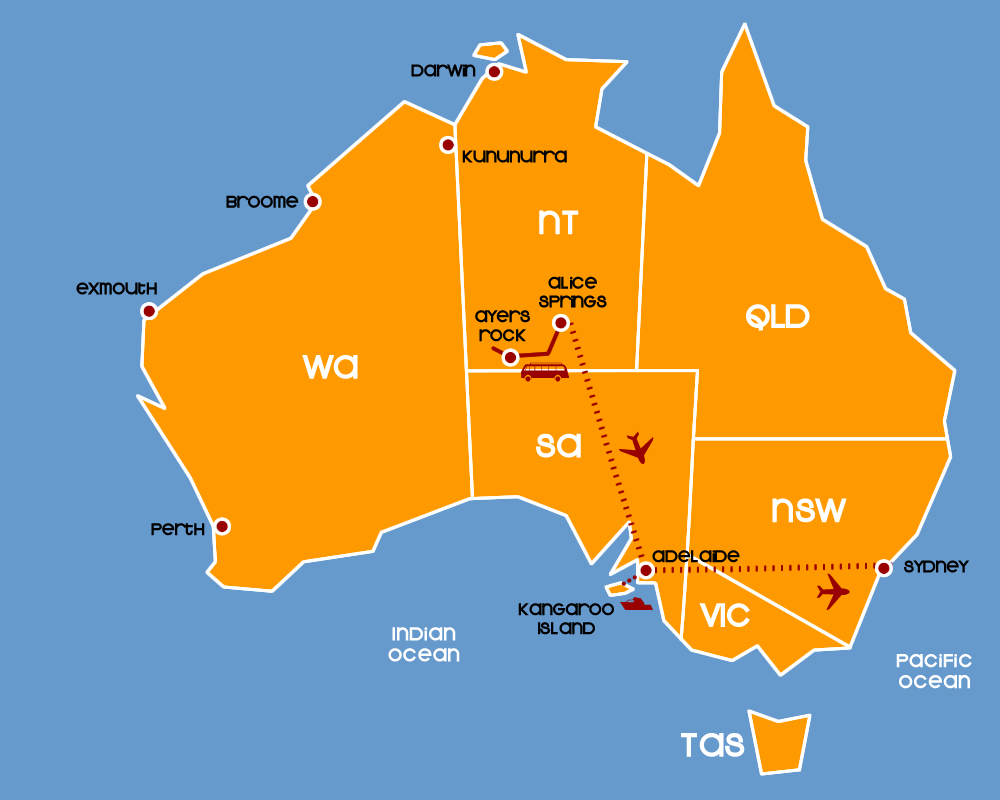 mappa australia itinerario sud est