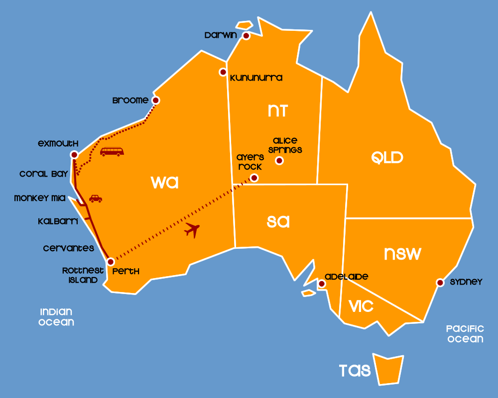 mappa australia itinerario costa ovest